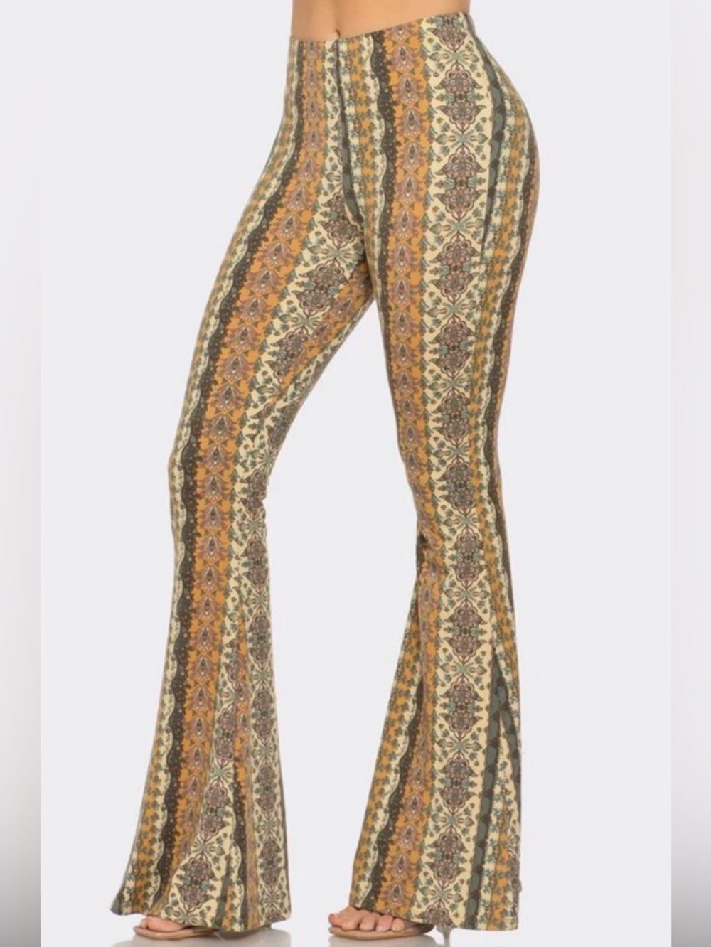 Boho Pattern High Waisted Pants Soft Stretchy Material Bell Bottom Flare Palazzo - Picture 12 of 12